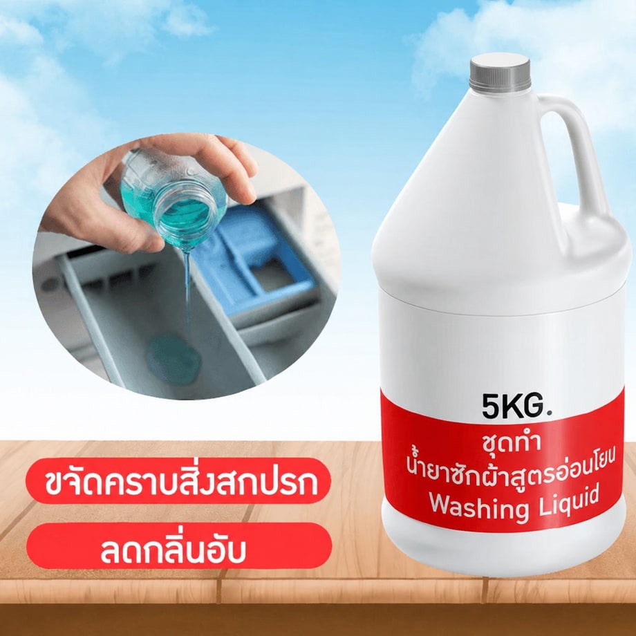ชุดทำ น้ำยาซักผ้า สูตรอ่อนโยน ซักผ้าเด็ก ซักชั้นใน ขนาด 5kg.