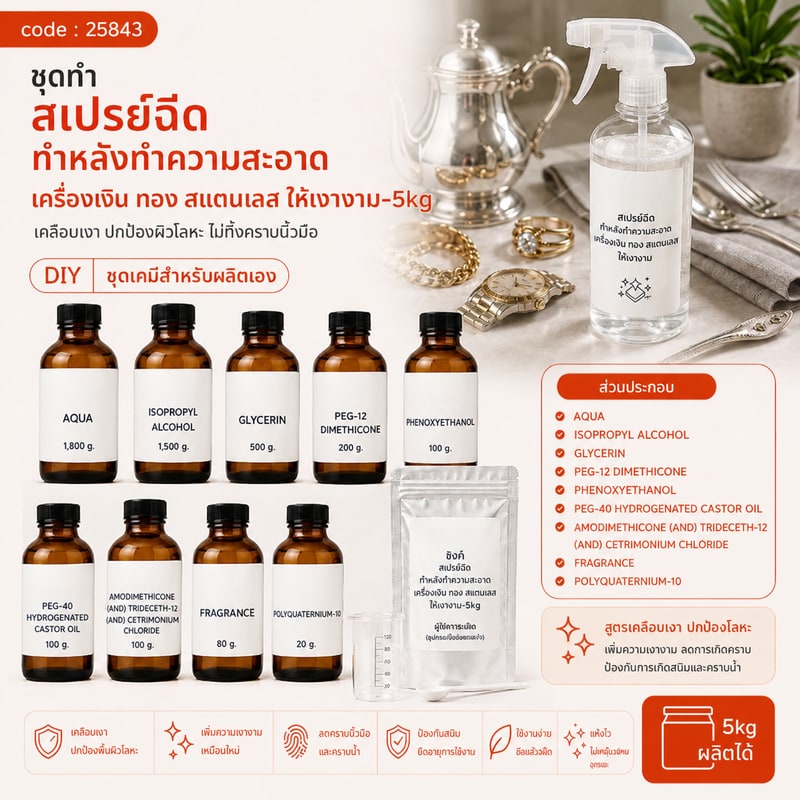ชุดทำ สเปรย์ฉีดเคลือบเงาเครื่องเงิน ทอง สแตนเลส 5kg