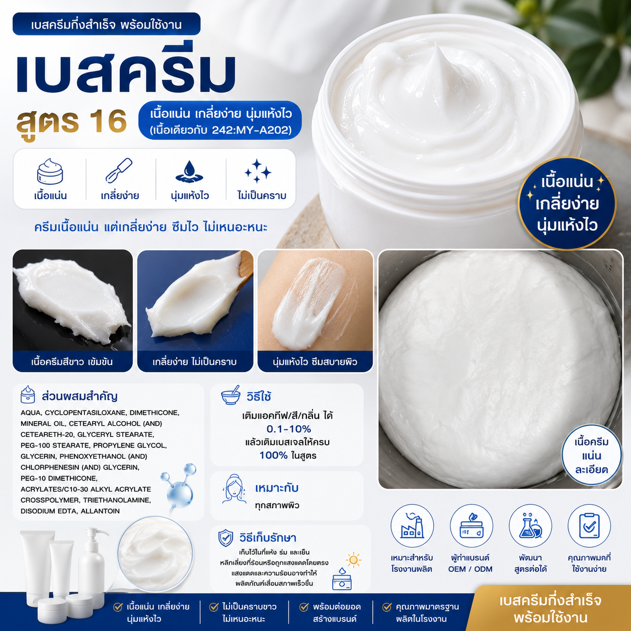 19716 เบสครีม สูตร 16 เนื้อแน่น เกลี่ยง่าย นุ่มแห้งไว