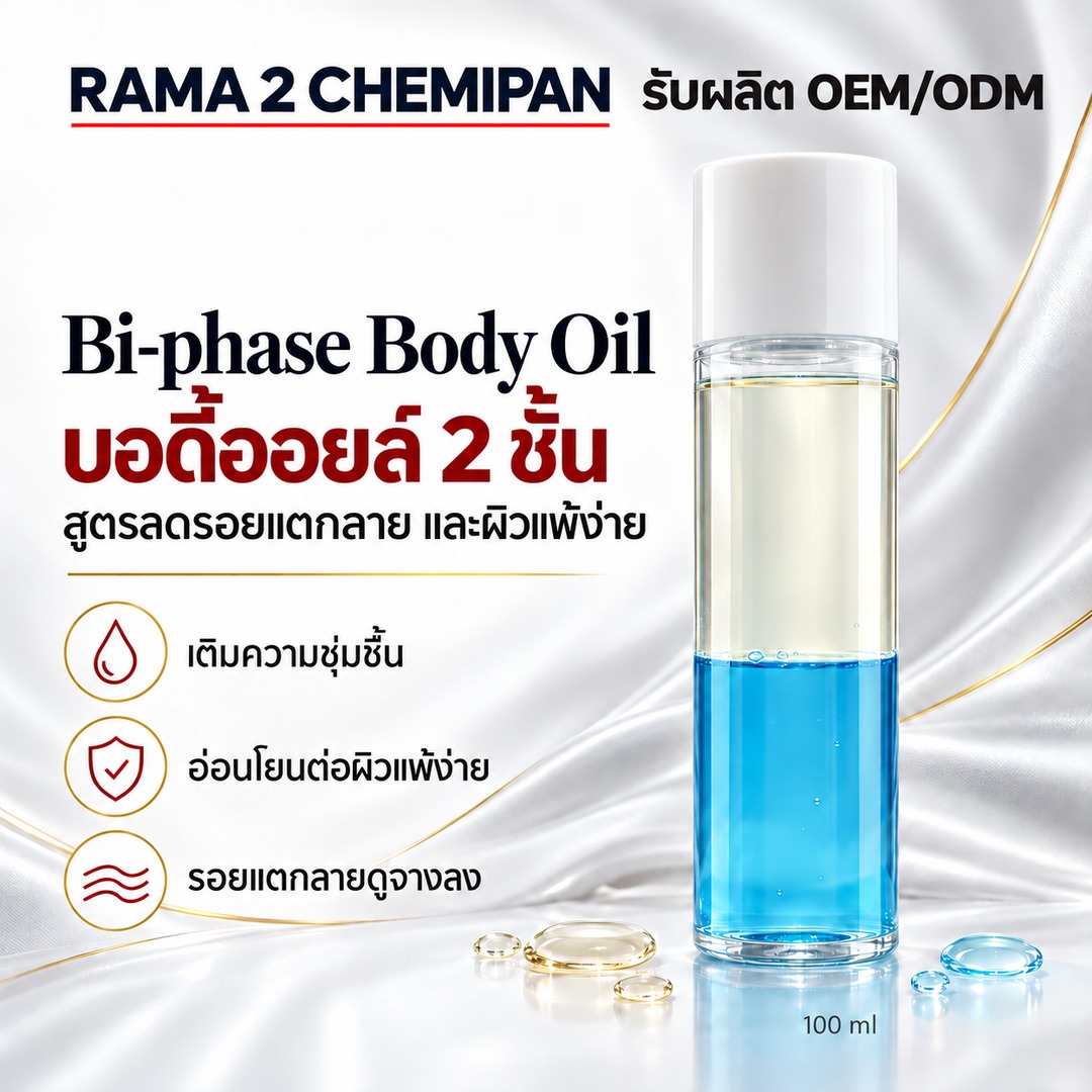 Bi-phase body oil สูตรลดรอยแตกลาย และผิวแพ้ง่าย ขนาดทดลอง 100 ml